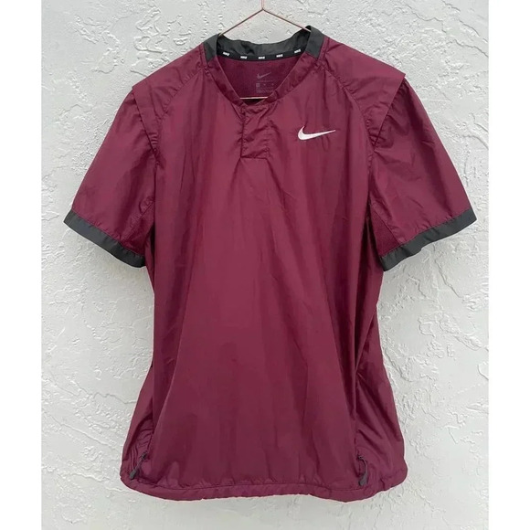 Nike Mens Short Sleeve Baseball Active Wear Wind Shirt Maroon Size Medium - Picture 1 of 11